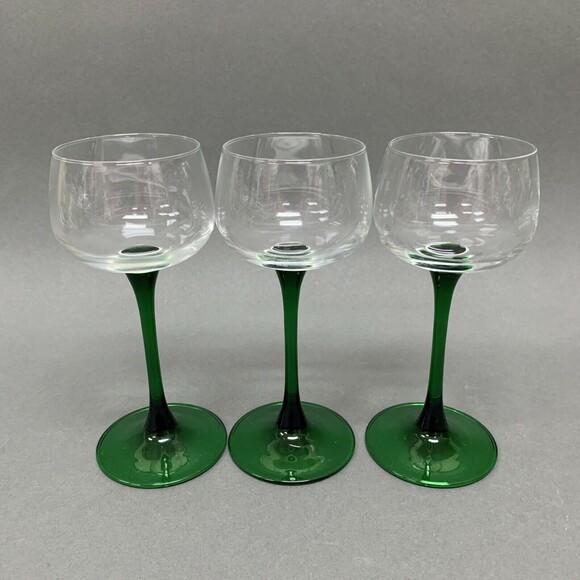 Luminarc? France Clear Emerald Green Stem Wine Glass Glasses 6 1/2" Lot of 3 - Picture 1 of 3